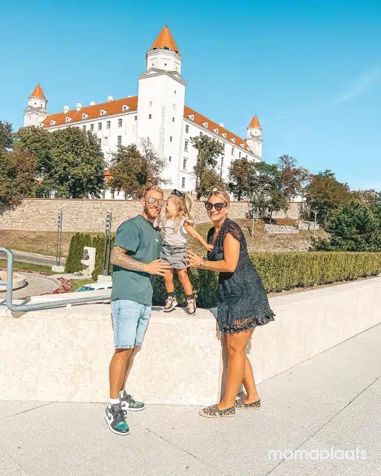 Familie, palmboom, kind, vakantie