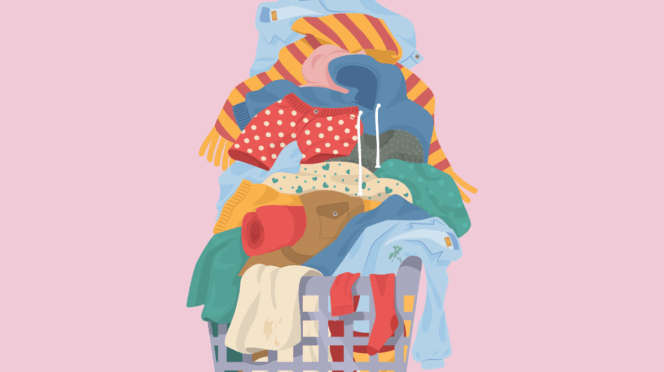 uitpuilende wasmand