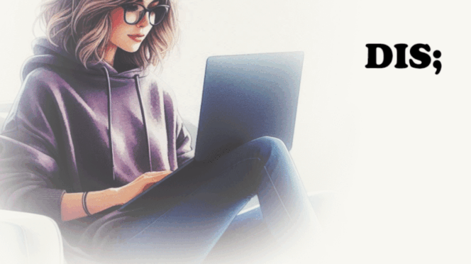 dissociatieve identiteitsstoornis therapie meisje met bril paarse trui op laptop met DIS