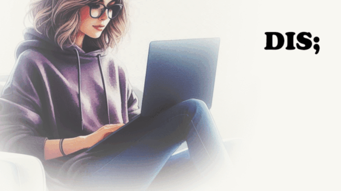 dissociatieve identiteitsstoornis therapie meisje met bril paarse trui op laptop met DIS