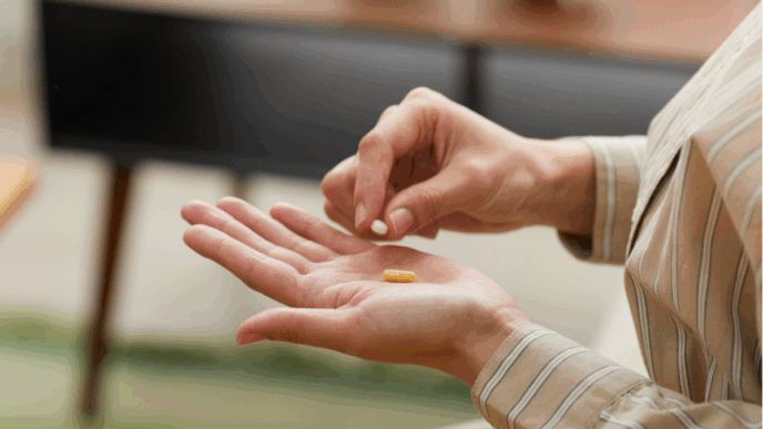 online abortuspil foto van vrouw met pil in haar hand