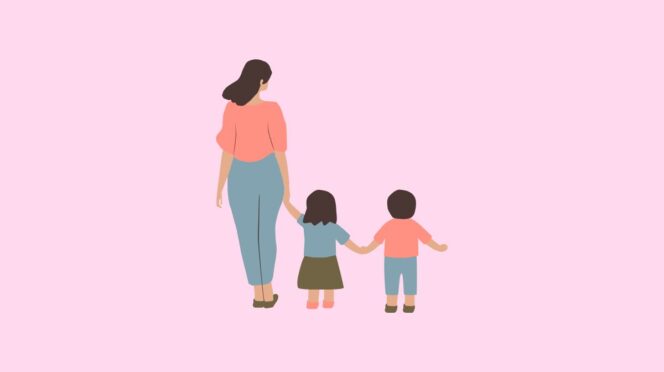 favoriet kind moeder illustratie van moeder met twee kinderen
