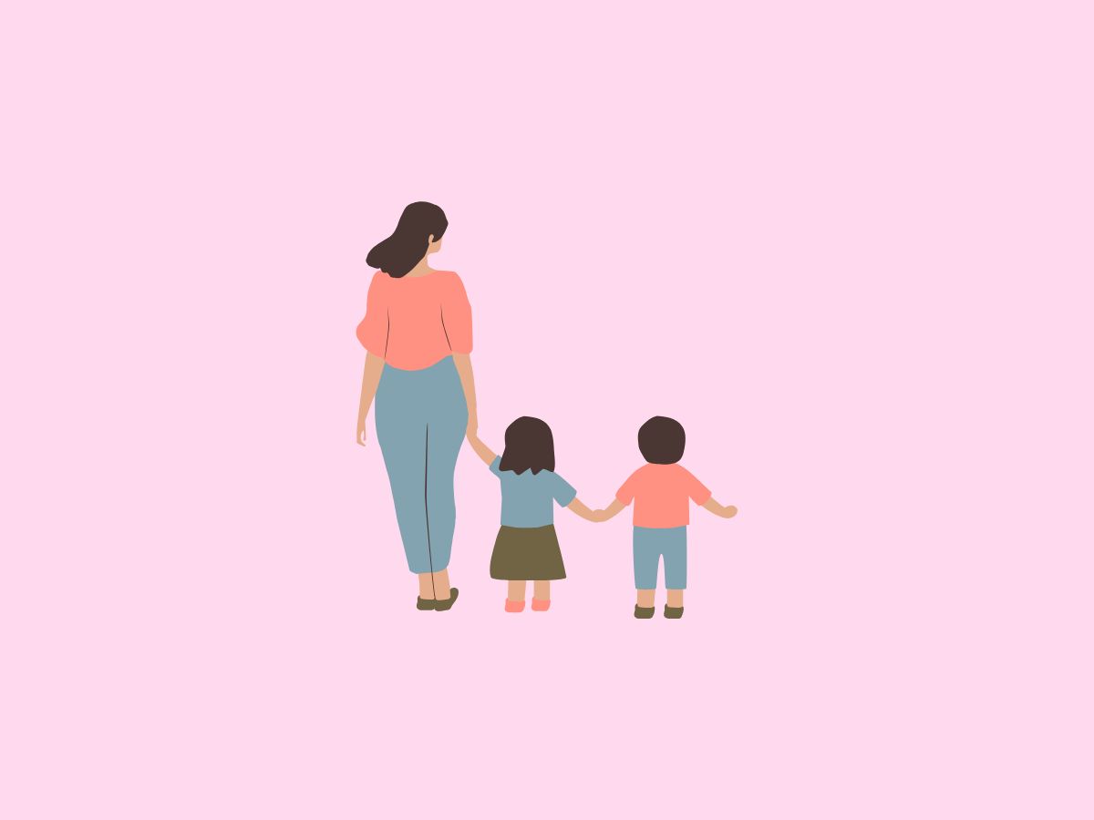 favoriet kind moeder illustratie van moeder met twee kinderen