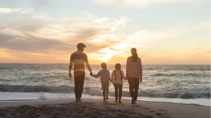 Zomervakantieregels kinderen foto van familie op strand