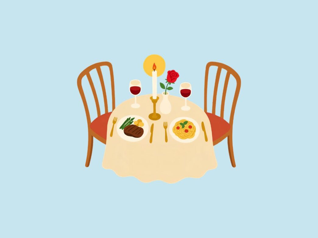 Tikkie na date illustratie gedekte tafel