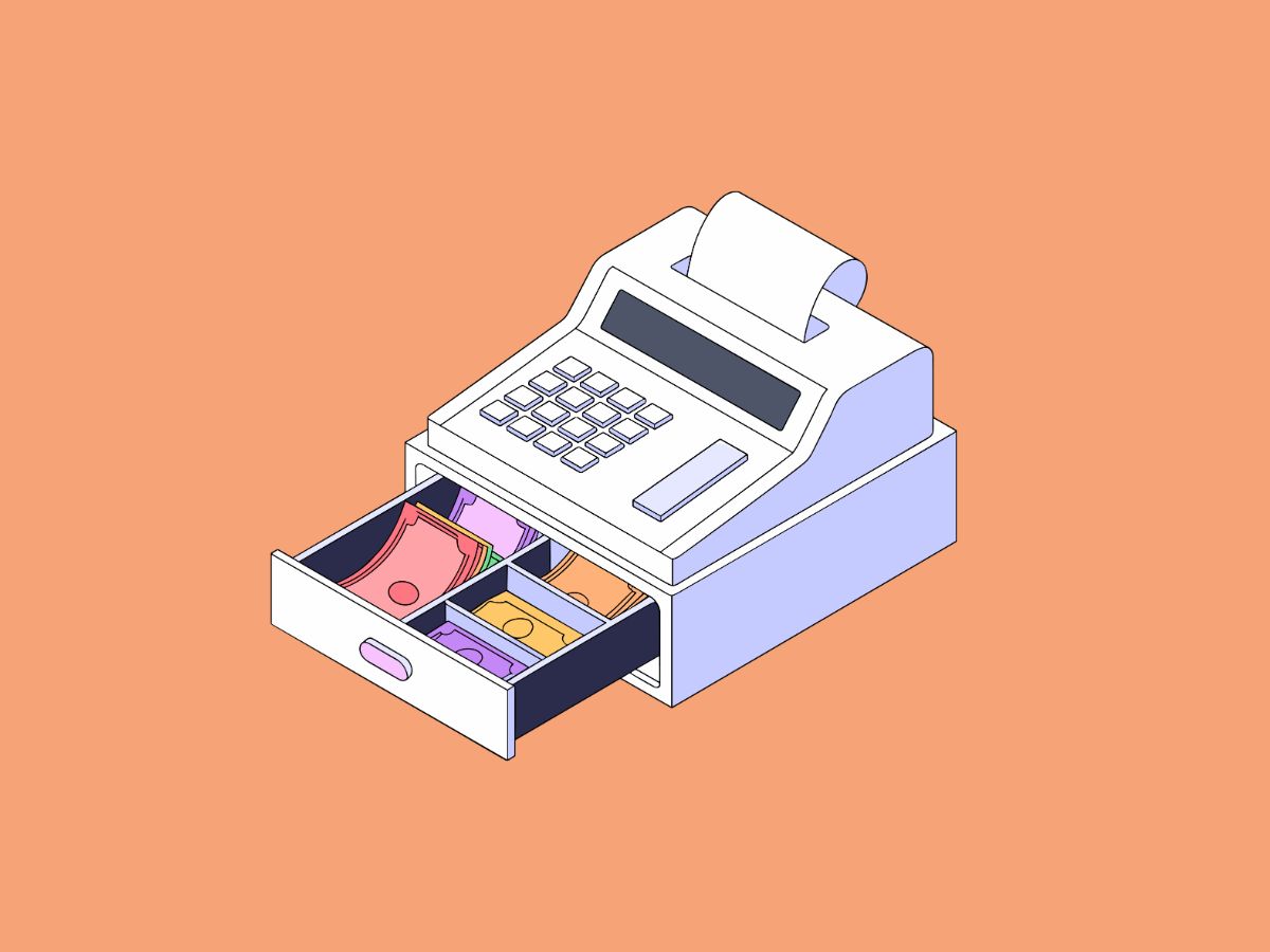 kind helpt boodschappen doen illustratie van kassa